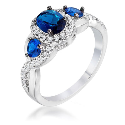 1.43Ct Rhodium & Hematite Plated Sapphire Blue & Clear CZ Three Stone Twisted  Ring, <b>Size 5</b> - AMIClubwear