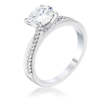 1.4Ct Contemporary Dainty Rhodium Plated Clear CZ Engagement Ring, <b>Size 5</b> - AMIClubwear