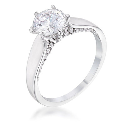 1.56Ct Contemporary Rhodium Plated CZ Solitaire Ring, <b>Size 5</b> - AMIClubwear