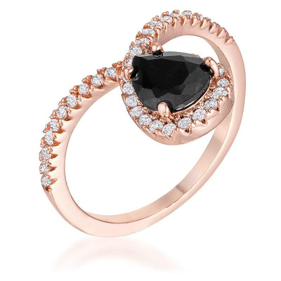 1.5Ct Rose Goldtone Chevron Ring With Onyx CZ, <b>Size 5</b> - AMIClubwear