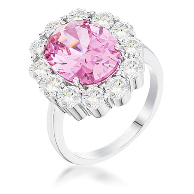 11.5Ct Rhodium Plated Pale Pink Oval Blossom Ring, <b>Size 5</b> - AMIClubwear