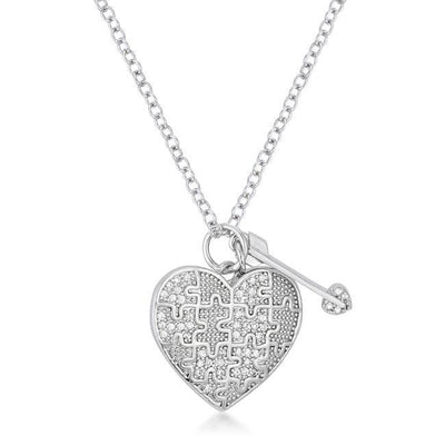 .12 Ct Rhodium Heart and Arrow Pendant with CZ - AMIClubwear