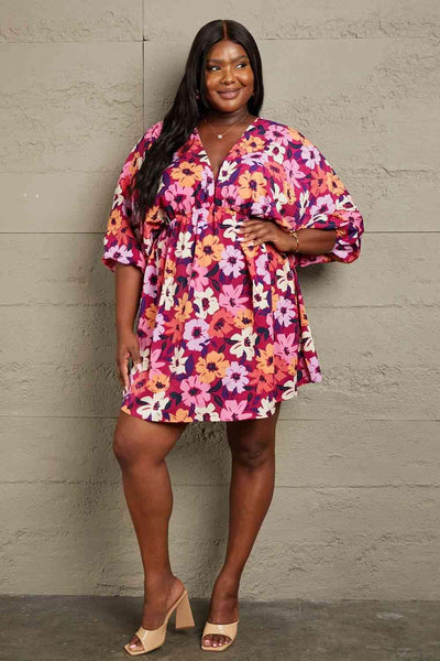 GeeGee Full Size Floral Print Mini Dress - AMIClubwear