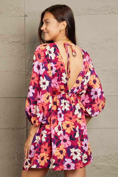 GeeGee Full Size Floral Print Mini Dress - AMIClubwear