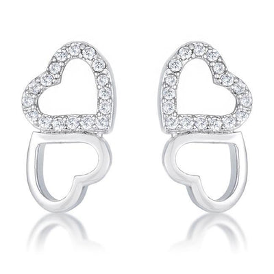 .17 Ct Melded Hearts Rhodium and CZ Stud Earrings - AMIClubwear