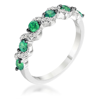.18Ct Rhodium and Hematite Plated S Shape Emerald Green and Clear CZ Half Eternity Band, <b>Size 5</b> - AMIClubwear