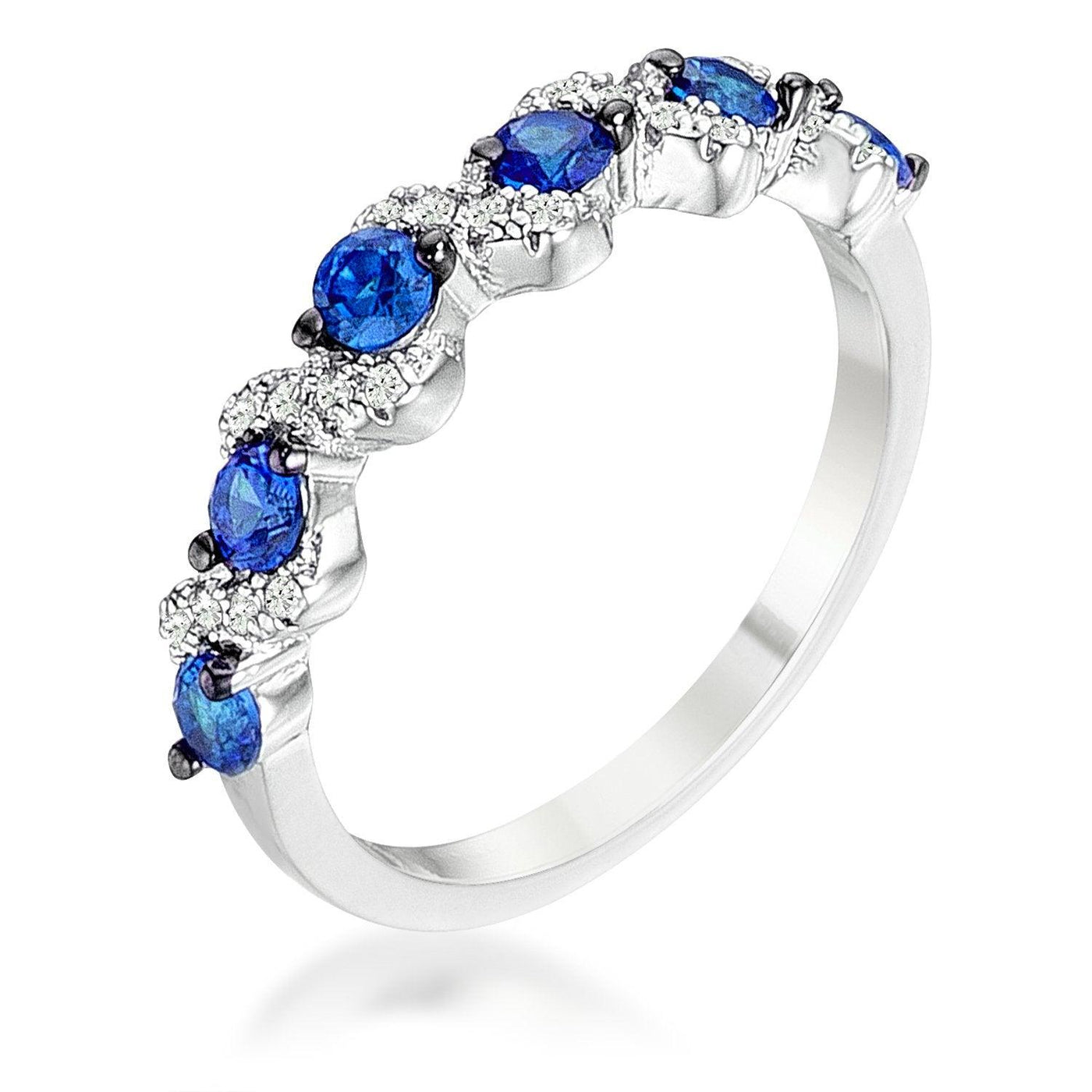 .18Ct Rhodium and Hematite Plated S Shape Sapphire Blue and Clear CZ Half Eternity Band, <b>Size 5</b> - AMIClubwear