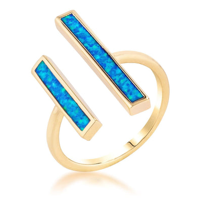 18k Gold Plated Blue Opal Ring, <b>Size 5</b> - AMIClubwear