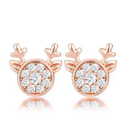 18k Rose Gold Plated Clear CZ Reindeer Earrings - AMIClubwear