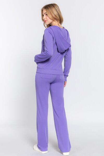 ACTIVE BASIC French Terry Zip Up Hoodie and Drawstring Pants Set - AMIClubwear
