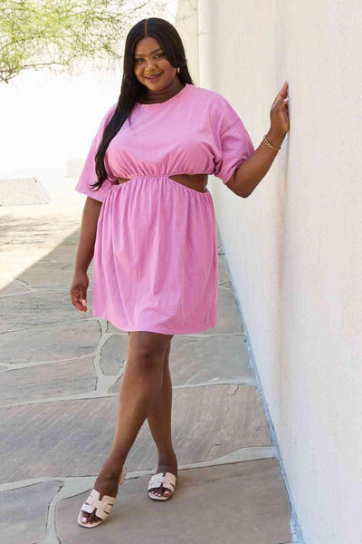HEYSON Summer Field Full Size Cutout T-Shirt Dress in Carnation Pink - AMIClubwear
