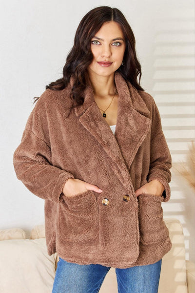 Culture Code Double Breasted Fuzzy Coat - AMIClubwear