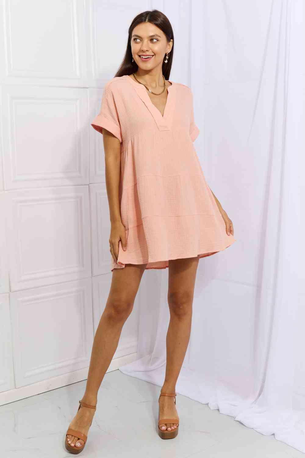 HEYSON Easy Going Full Size Gauze Tiered Ruffle Mini Dress - AMIClubwear