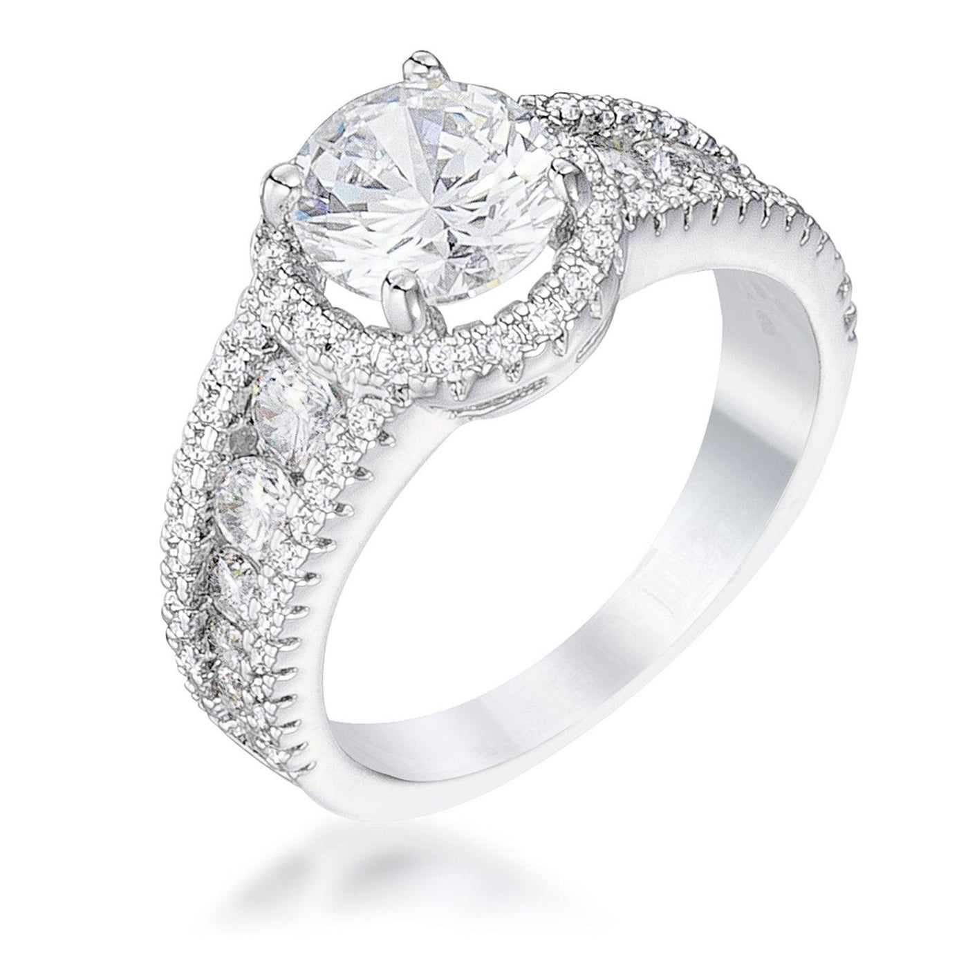 2.1Ct Silvertone Solitaire Engagement Halo Ring, <b>Size 5</b> - AMIClubwear