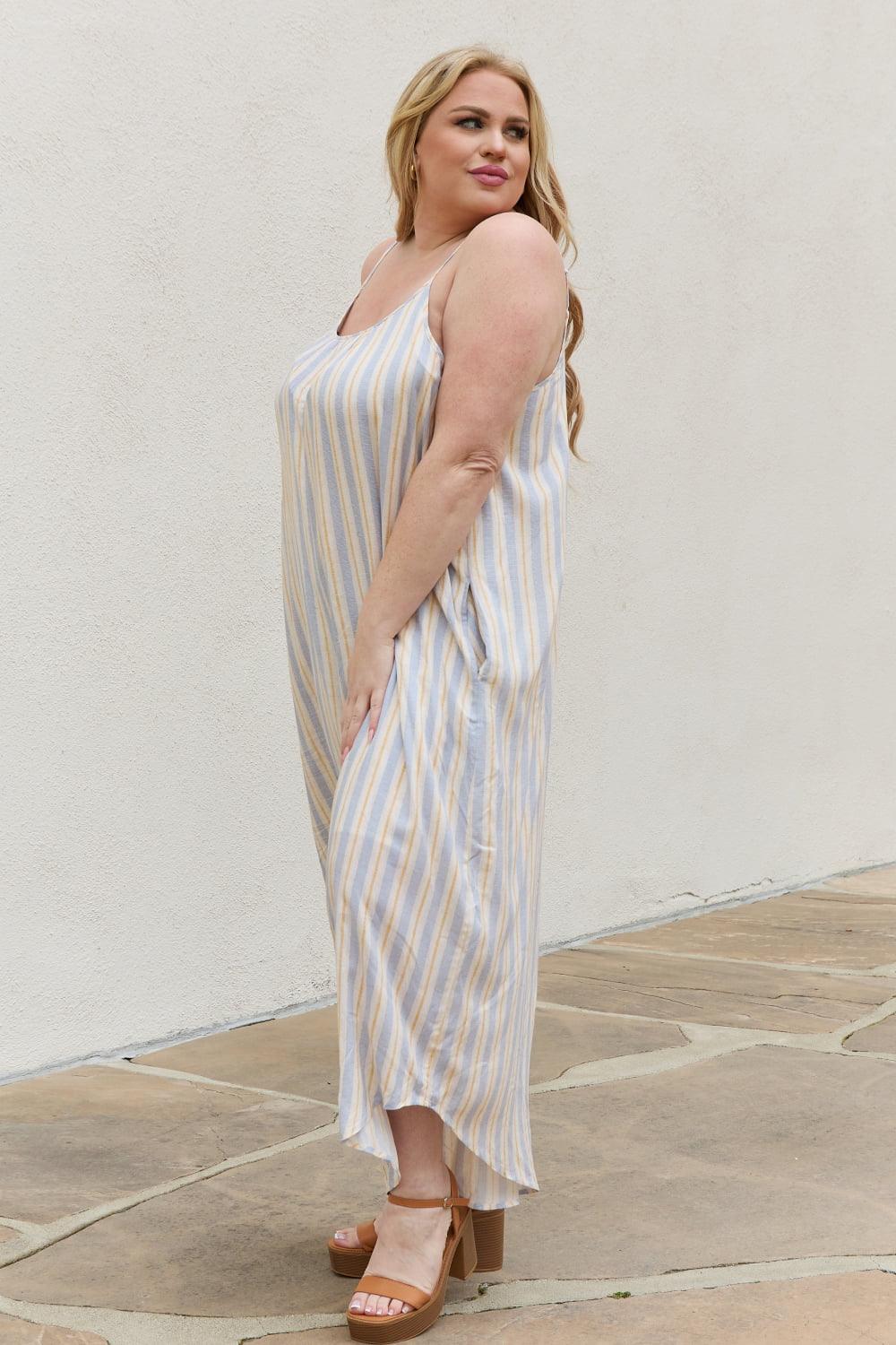 HEYSON Full Size Multi Colored Striped Jumpsuit with Pockets - AMIClubwear