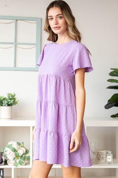 Heimish Full Size Swiss Dot Short Sleeve Tiered Dress - AMIClubwear