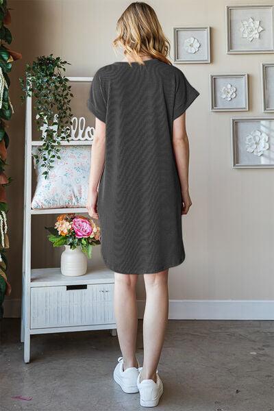 Heimish Full Size Ribbed Round Neck Short Sleeve Tee Dress - AMIClubwear