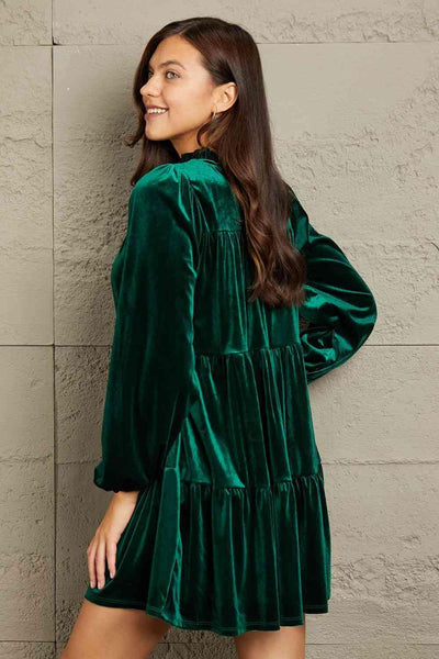 GeeGee Full Size Velvet Tiered Dress - AMIClubwear