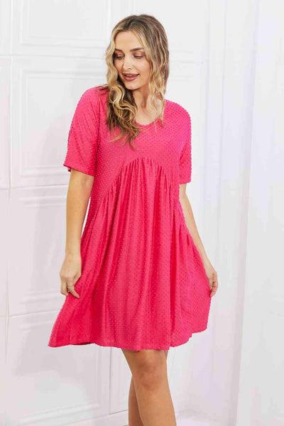 BOMBOM Another Day Swiss Dot Casual Dress in Fuchsia - AMIClubwear