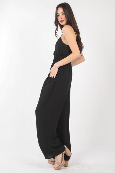 VERY J Pintuck Detail Woven Sleeveless Jumpsuit - AMIClubwear