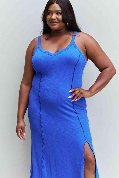 Culture Code Look At Me Full Size Notch Neck Maxi Dress with Slit in Cobalt Blue - AMIClubwear