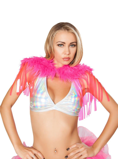 3252 - Fringed Shrug with Fur Detail - AMIClubwear