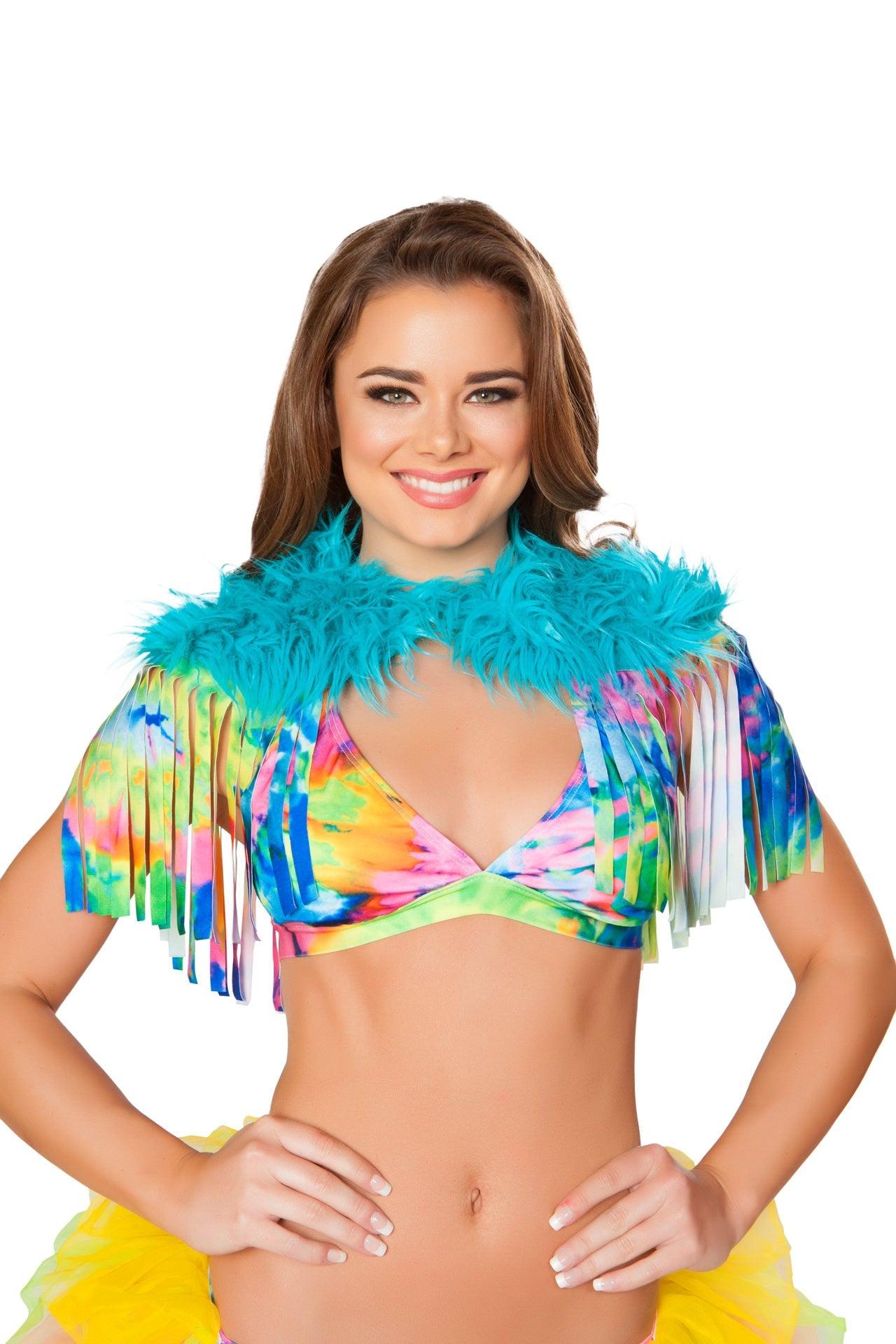 3252 - Fringed Shrug with Fur Detail - AMIClubwear