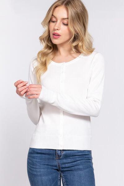 ACTIVE BASIC Ribbed Trim Button Up Cardigan - AMIClubwear