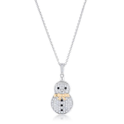 .35 ct CZ Two-Tone Snowman Pave Holiday Pendant - AMIClubwear