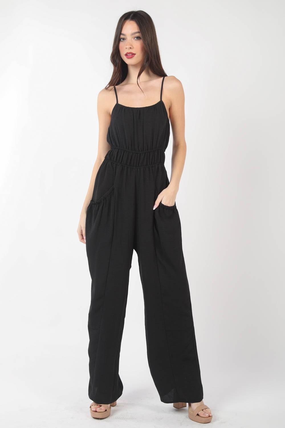 VERY J Pintuck Detail Woven Sleeveless Jumpsuit - AMIClubwear