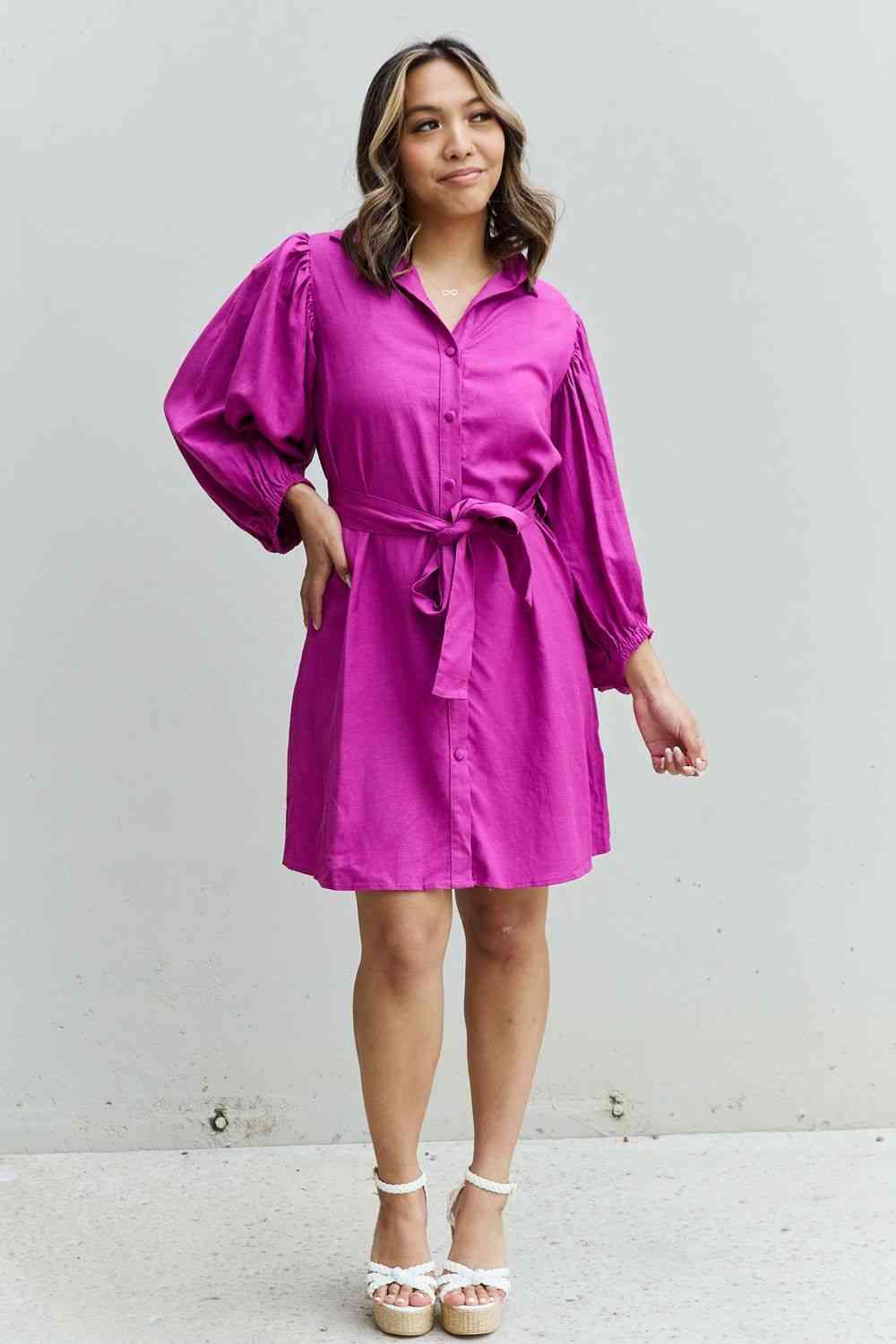 Jade By Jane Hello Darling Full Size Half Sleeve Belted Mini Dress in Magenta - AMIClubwear