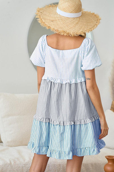 BiBi Striped Ruffle Tiered Mini Dress - AMIClubwear