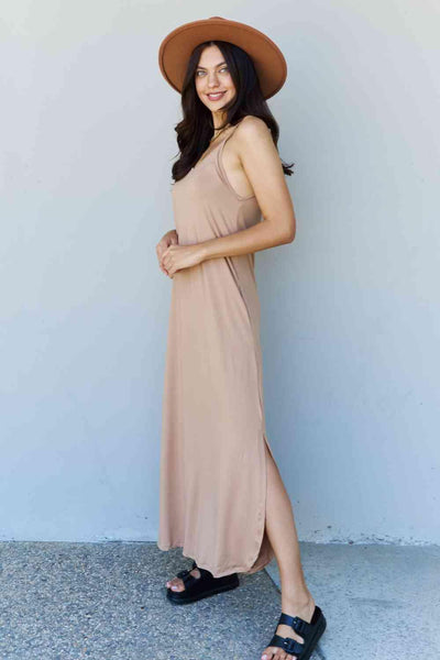 Ninexis Good Energy Full Size Cami Side Slit Maxi Dress in Camel - AMIClubwear