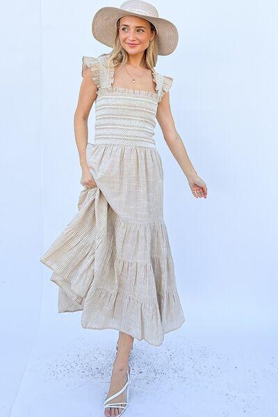 And The Why Linen Striped Ruffle Dress - AMIClubwear