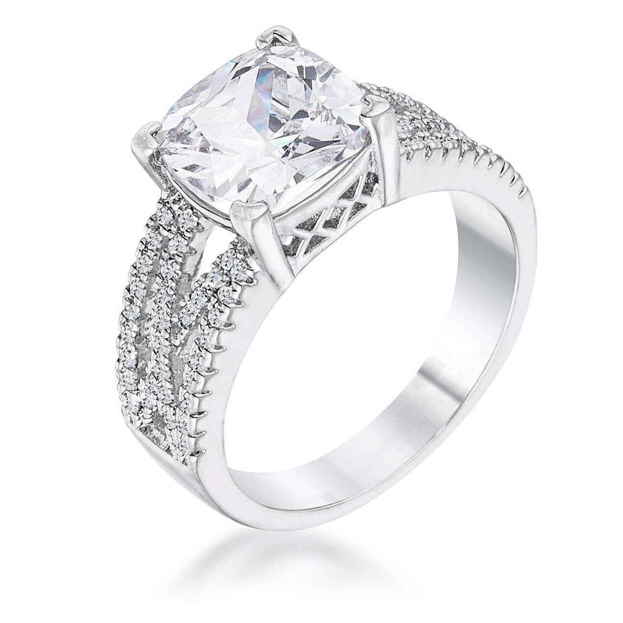 3Ct Elegant Silvertone Criss-Cross Clear CZ Engagement Ring, <b>Size 5</b> - AMIClubwear