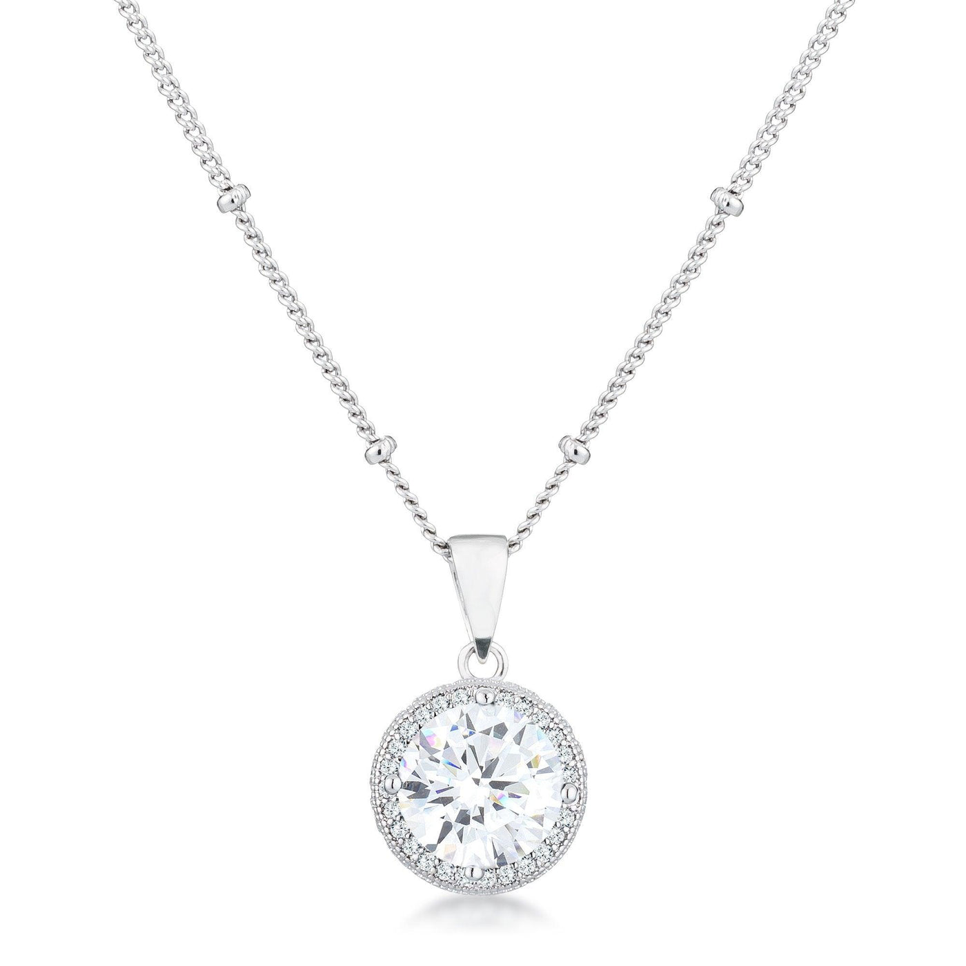 3Ct Rhodium Clear CZ Round Halo Satellite Pendant - AMIClubwear