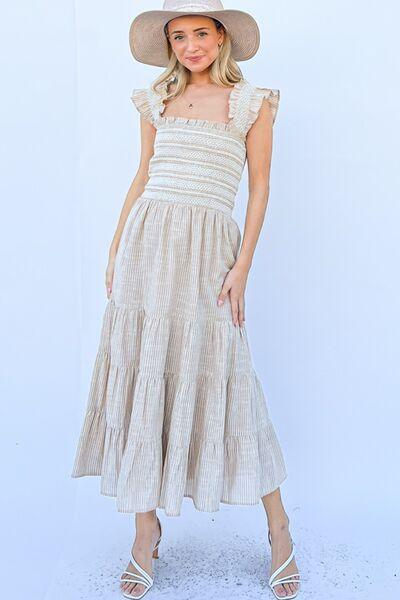 And The Why Linen Striped Ruffle Dress - AMIClubwear