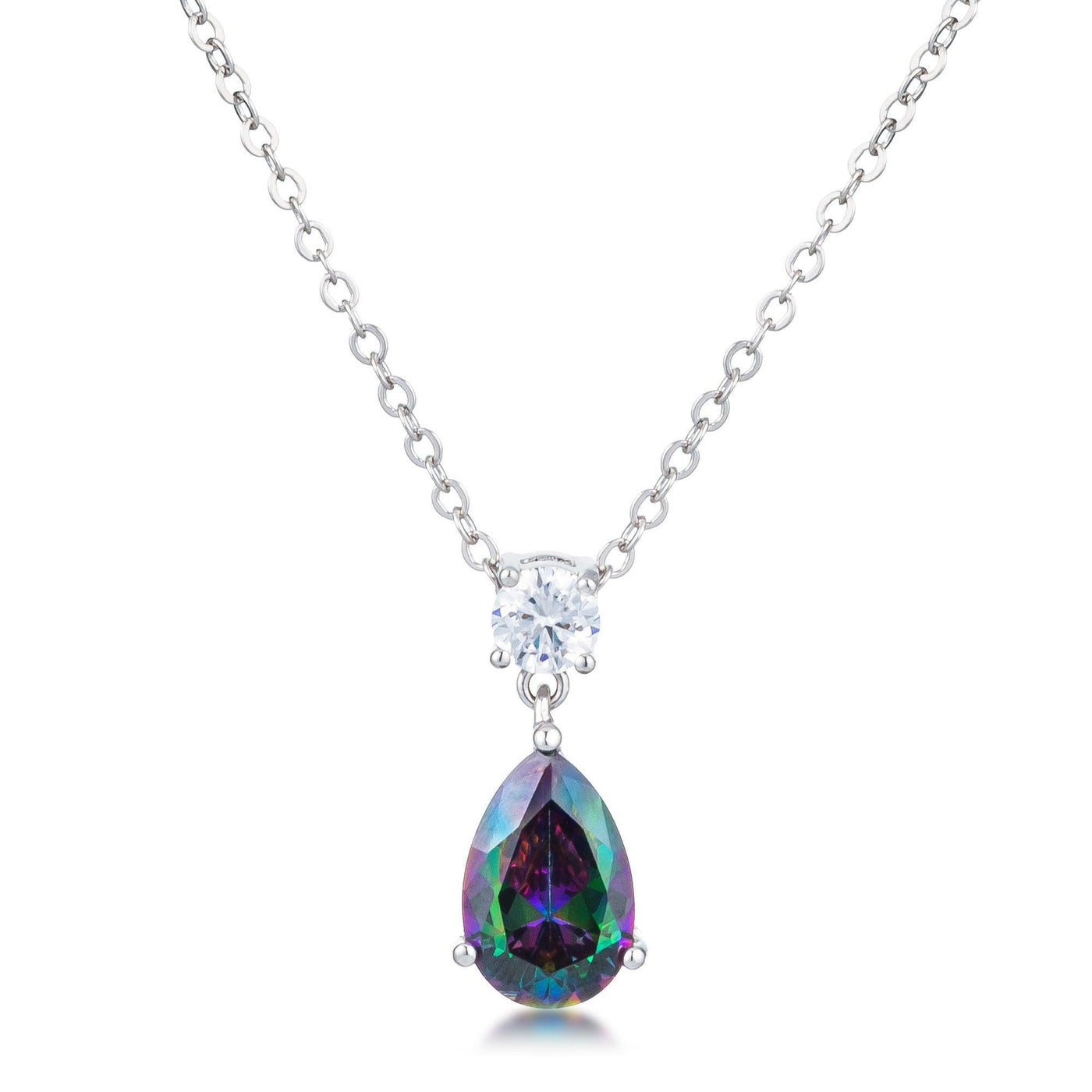 4.95Ct Rhodium Mystic Iridescent Teardrop Pendant - AMIClubwear