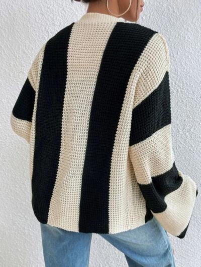 Striped Button Up Cardigan - AMIClubwear