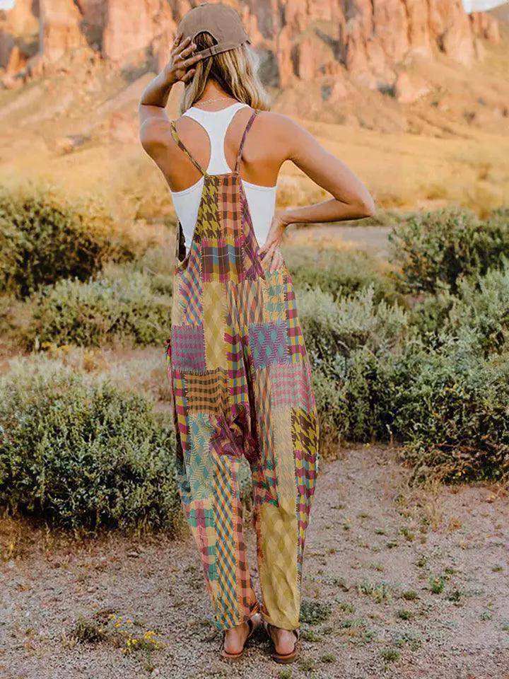 Full Size Printed V-Neck Sleeveless Jumpsuit