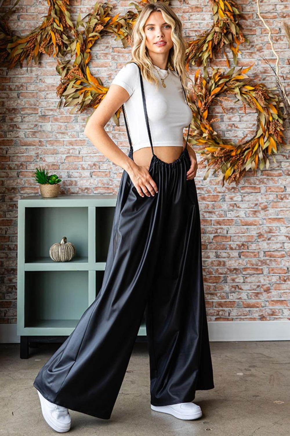 First Love Drawstring Back Spaghetti Strap Wide Leg Overall - AMIClubwear