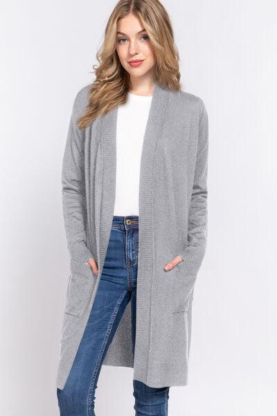 ACTIVE BASIC Open Front Rib Trim Long Sleeve Knit Cardigan – AMIClubwear