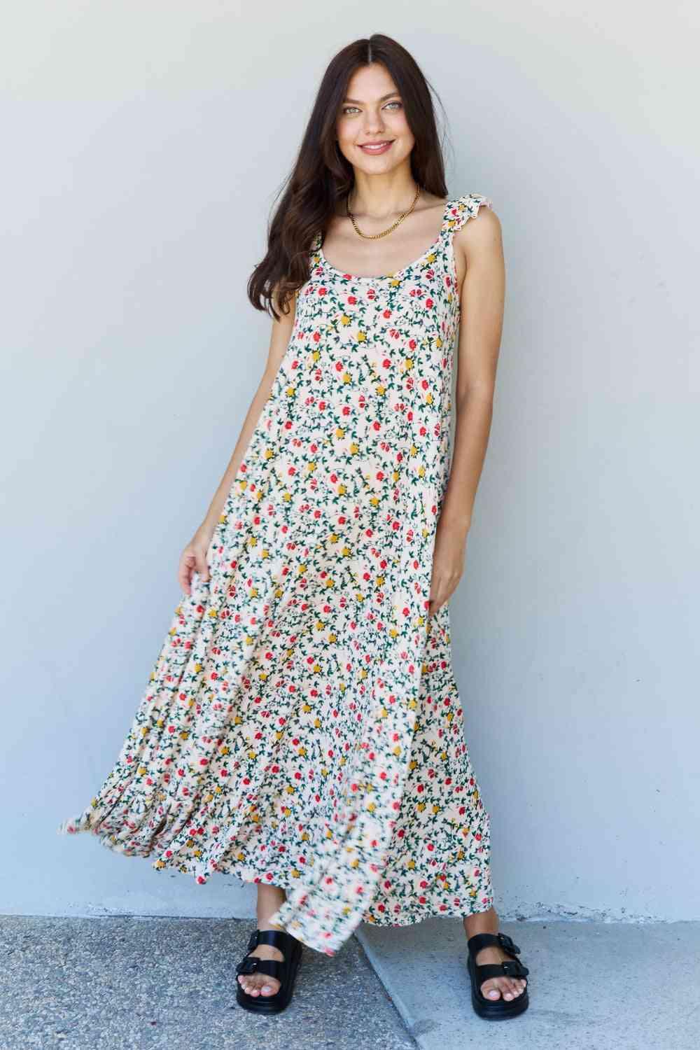 Doublju In The Garden Ruffle Floral Maxi Dress in Natural Rose - AMIClubwear