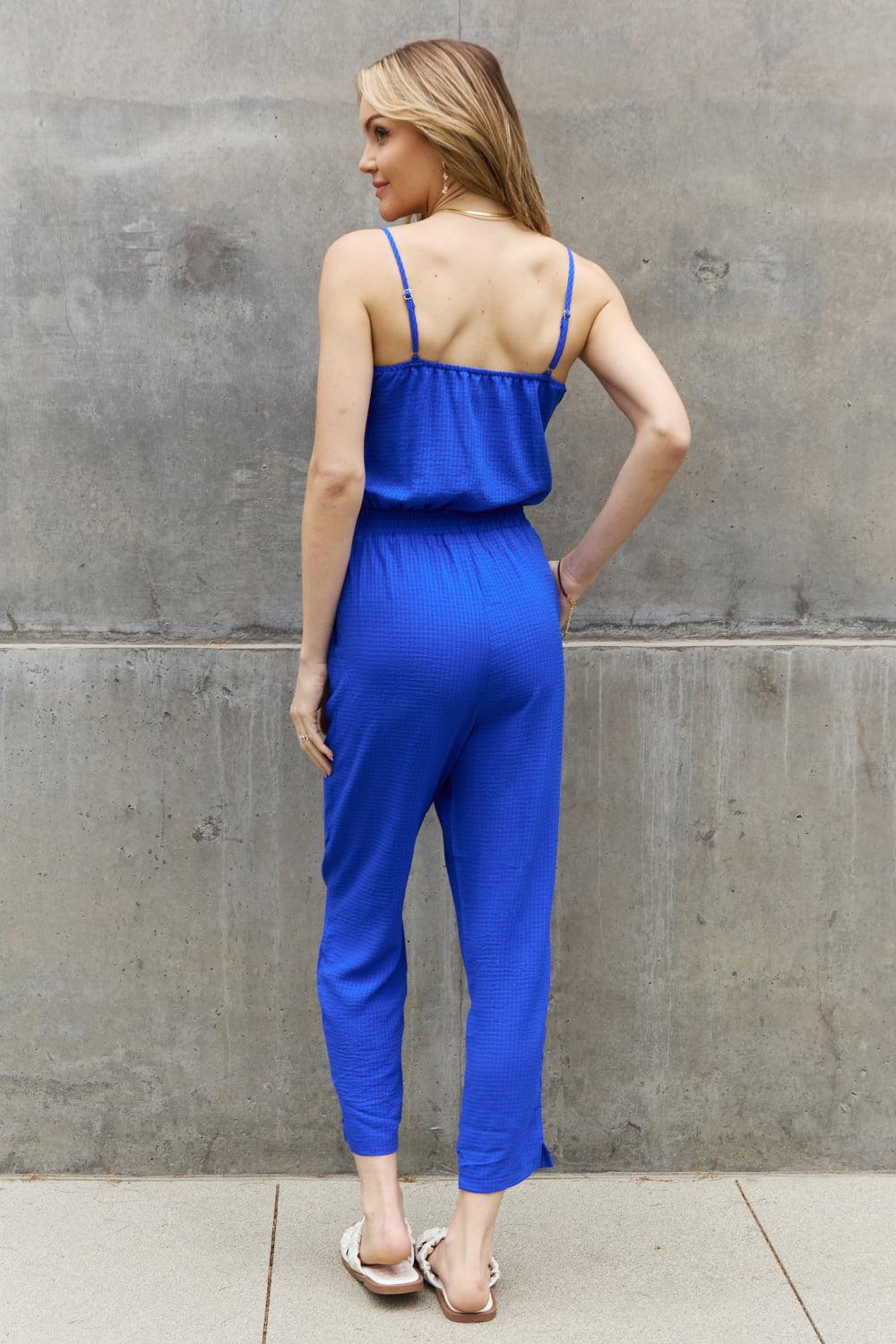 ODDI Full Size Textured Woven Jumpsuit in Royal Blue - AMIClubwear
