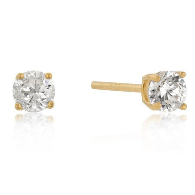 4mm New Sterling Round Cut Cubic Zirconia Studs Gold - AMIClubwear