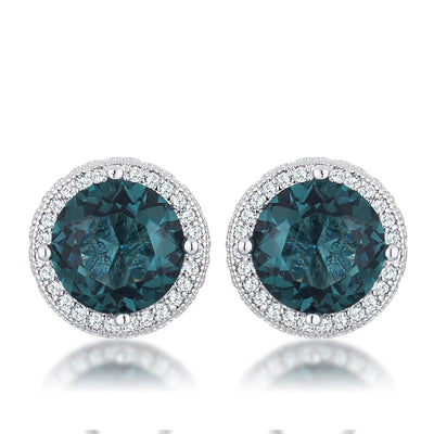 5.84 Ct Rhodium Blue Green Clear CZ Halo Earrings - AMIClubwear