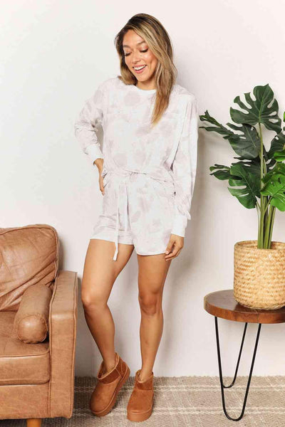 Double Take Floral Long Sleeve Top and Shorts Loungewear Set - AMIClubwear