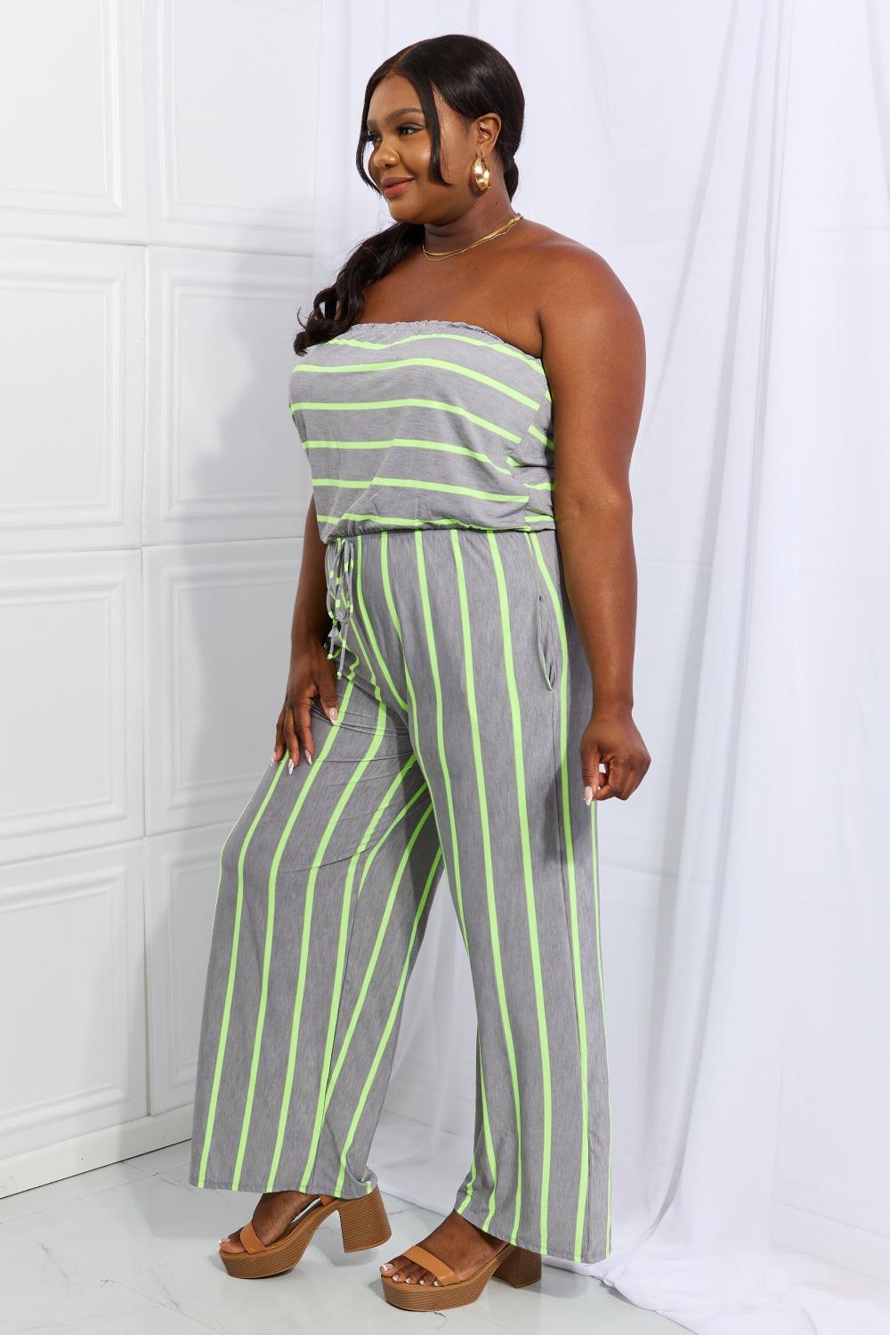 Sew In Love Pop Of Color Full Size Sleeveless Striped Jumpsuit - AMIClubwear