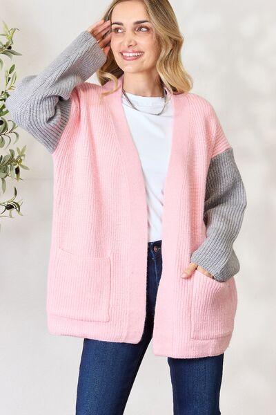 BiBi Contrast Open Front Cardigan with Pockets - AMIClubwear