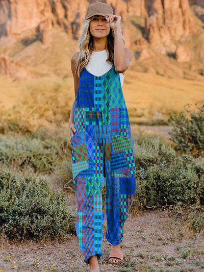 Full Size Printed V-Neck Sleeveless Jumpsuit - AMIClubwear